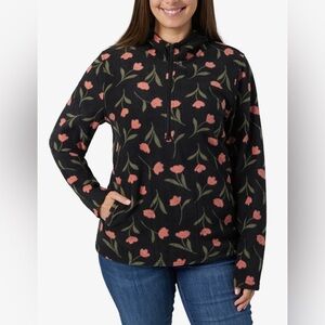 O’NEILL Josie Half-zip Hoodie Women’s M Black Cozy Fleece Floral Print Pockets